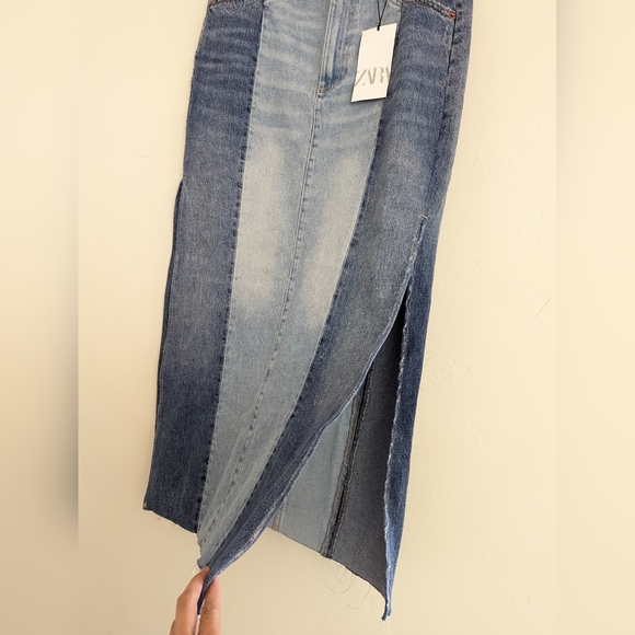 ZARA NEW PATCHWORK DENIM MIDI SKIRT M - Picture 12 of 13